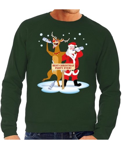 Foute kersttrui / sweater dronken kerstman en rendier Rudolf na kerstborrel/ feest groen voor heren - Kersttruien XL (54)