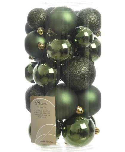 2 stuks Kerstbal plastic glans-mat-glitter assorted Dennen groen KSD