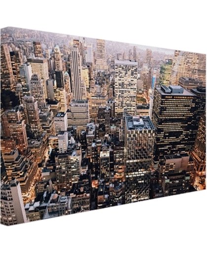 Verlicht Manhattan vanaf boven Canvas 180x120 cm - Foto print op Canvas schilderij (Wanddecoratie)