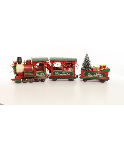 Tinnen kerst locomotief met 2 wagons