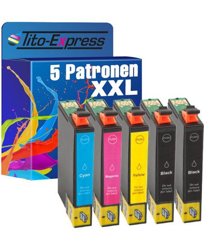 Tito-Express PlatinumSerie PlatinumSerie Set 5 Cartridges XXL (Black Cyan Magenta Yellow) Compatible voor Epson TE1811 TE1812 TE1813 TE1814 TE1811 TE1812 TE1813 TE1814 Epson Expression Home XP-102 XP-202 XP-205 XP-30 XP-302 XP-305 XP-402 XP-405 XP