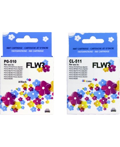 FLWR - Inktcartridge / PG-510 / CL-511 2-pack Zwart en Kleur - Geschikt voor Canon