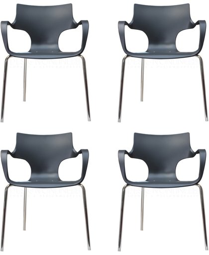 24Designs - set van 4 Design stoelen Rik - Armleuningen - Antraciet - Zithoogte 46 cm