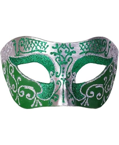 Venetiaans glitter oogmasker groen/zilver