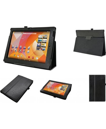 Luxe Book case met stand, op maat gemaakt voor de Medion LifeTab S10333 S10334 S10345 S10346. Premium hoesje, zwart , merk i12Cover