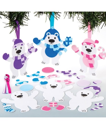 Mix & match decoratiesets met ijsbeer voor kinderen om zelf te maken - Creatieve kerstknutselset voor kinderen (6 stuks per verpakking)