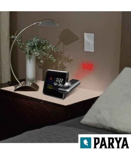Parya Digitale klok projector met weerstation voor weergave van tijd, datum, maand, temperatuur en luchtvochtigheid