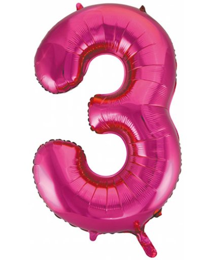 Cijferballon roze 86 cm nummer 3 professionele kwaliteit