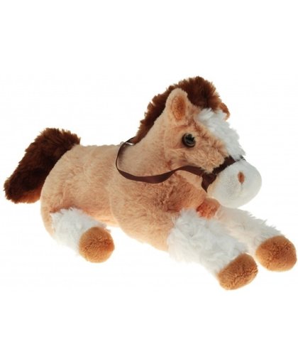 Speelgoed pluche paard/pony beige met wit 30 cm