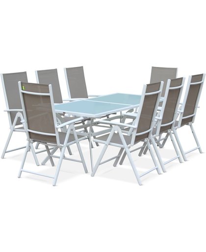 Tuintafel 8 stoelen van aluminium en textileen