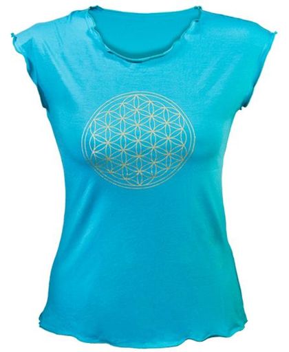 Yogi & Yogini naturals Yoga T-shirt 'Bloem des Levens' donker turquoise