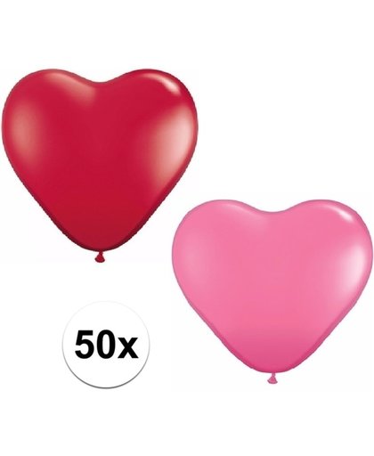 50x bruiloft ballonnen rood / roze hartjes versiering 15 cm - huwelijk / valentijn