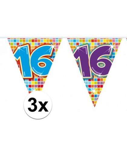 3x Mini vlaggenlijn / slinger - verjaardag 16  jaar - 300 cm