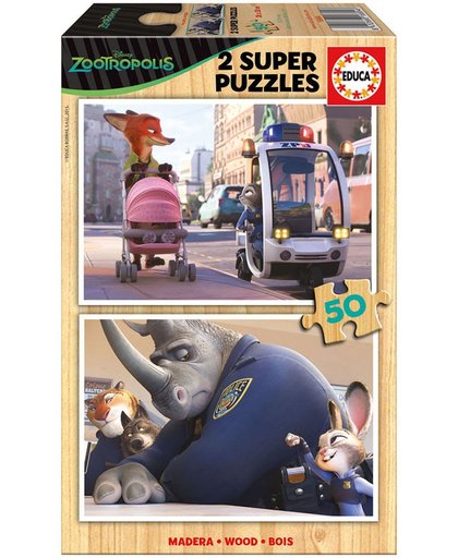 Educa Disney Zootropolis - 2 houten puzzels van 50 stukjes