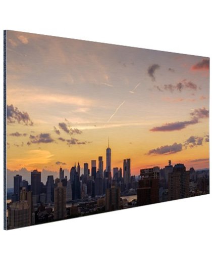Zonsondergang centrum Manhattan Aluminium 180x120 cm - Foto print op Aluminium (metaal wanddecoratie)