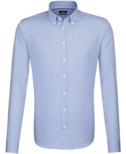 Seidensticker overhemd tailored fit ruit dessin blauw_40, maat 40