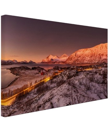 Arctische zonsondergang over Kvaloya Canvas 180x120 cm - Foto print op Canvas schilderij (Wanddecoratie)