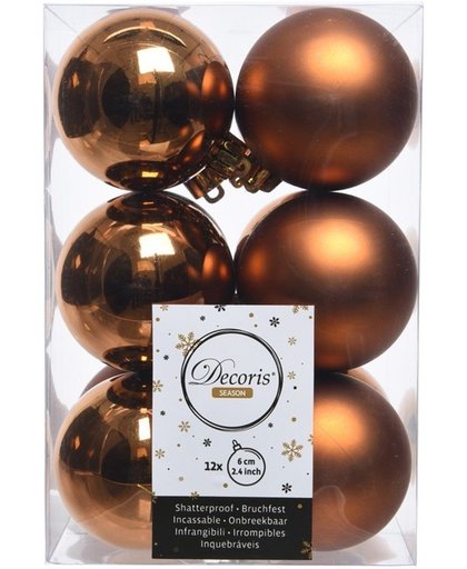 Koper bruine kerstversiering kerstballen kunststof 6 cm
