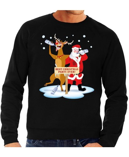 Foute kersttrui / sweater dronken kerstman en rendier Rudolf na kerstborrel/ feest zwart voor heren - Kersttruien L (52)
