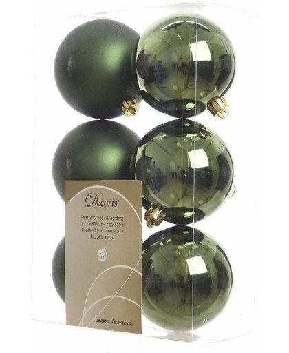 Onbreekbare kerstballen mix groen - 12 stuks - kerstversiering kerstballen 6 cm