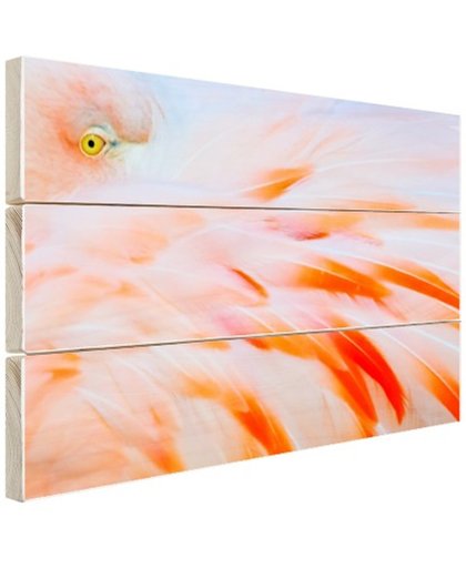 FotoCadeau.nl - Zachtroze flamingo veren Hout 120x80 cm - Foto print op Hout (Wanddecoratie)