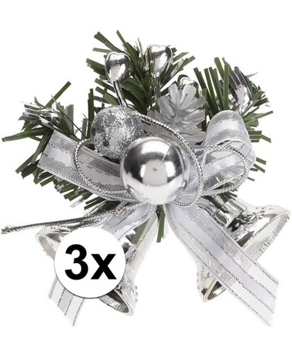 3x Zilveren kerstklokjes/kerststukjes decoraties 8 cm