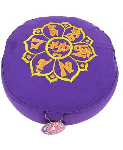 Meditatiekussen violet & geel OMPMH geborduurd (33x17 cm)