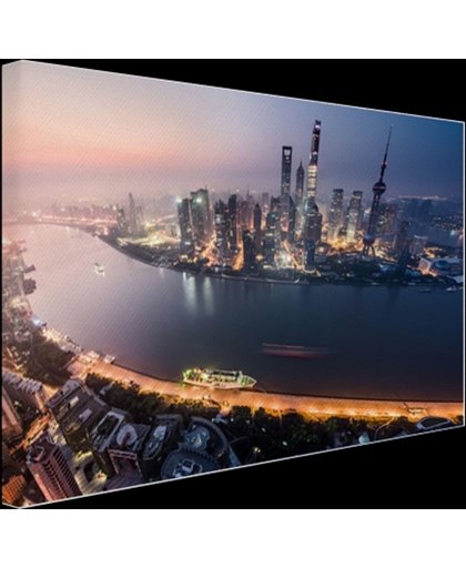 FotoCadeau.nl - Shanghai zonsondergang Canvas 120x80 cm - Foto print op Canvas schilderij (Wanddecoratie)