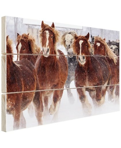 FotoCadeau.nl - Hardlopende paarden in de sneeuw Hout 60x40 cm - Foto print op Hout (Wanddecoratie)