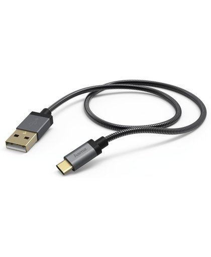 Hama Laad/Synchro kabel Metal USB type-C 1.5m grijs