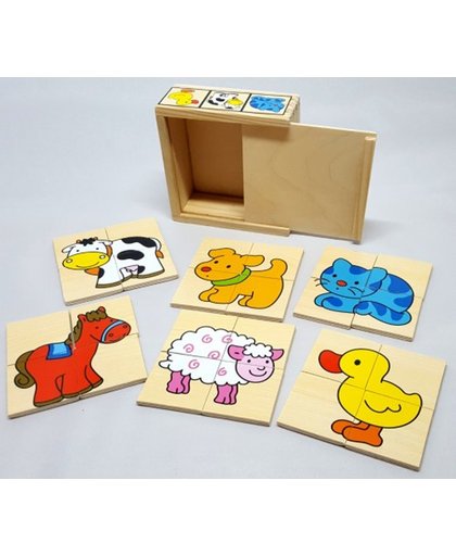 Leuke houten mini puzzels van dieren in kistje