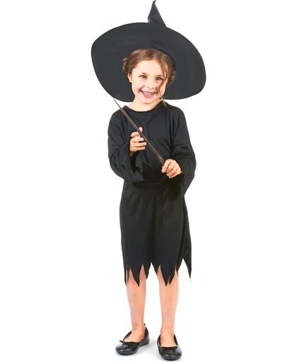 Zwart heksenkostuum voor meisjes - Verkleedkleding - Maat 140/152