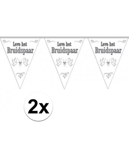 Bruiloft versiering - 2x stuks Vlaggenlijnen Bruiloft / Bruidspaar / Huwelijk /Trouwen
