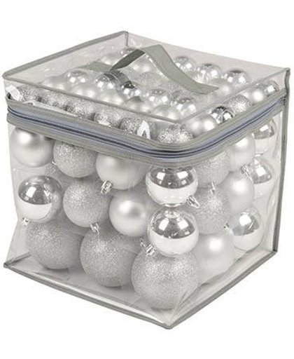 77 Kerstballen Zilverkleurig met opbergtas (Plastic)