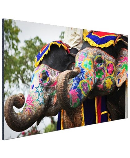 Twee beschilderde olifanten Aluminium 180x120 cm - Foto print op Aluminium (metaal wanddecoratie)