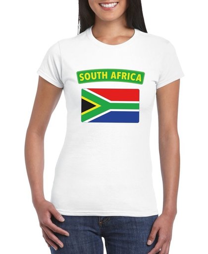 Zuid Afrika t-shirt met Zuid Afrikaanse vlag wit dames L