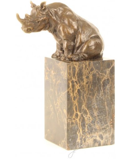 Bronzen beeld van een zittende neushoorn