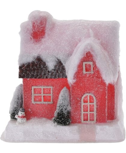 Rood kerstdorp huisje 25 cm type 2 met LED verlichting