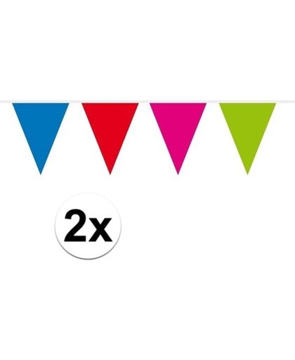 2x Mini vlaggenlijn / slinger - 300 cm - multi colour / gekleurd