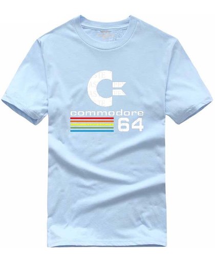 Commodore 64 T-Shirt maat L - Grappig shirt met het beroemde logo - retro kleding - licht blauw