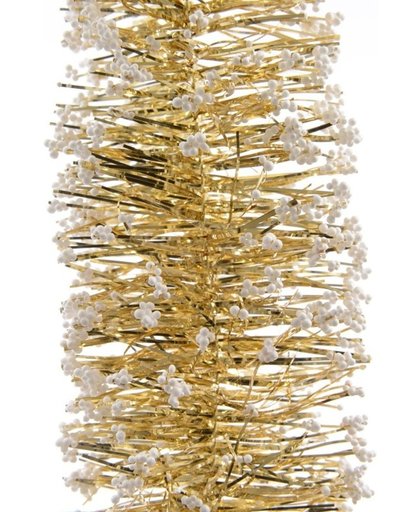 2x Gouden kerstversiering folie slinger met sneeuw 200 cm