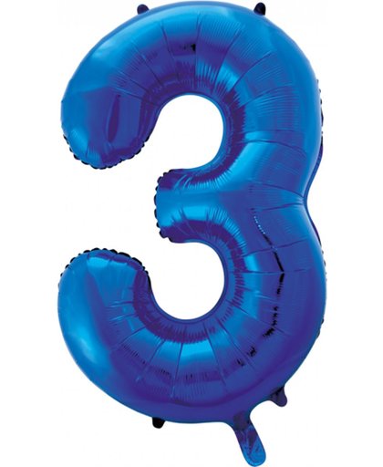 Cijferballon blauw 86 cm nummer 3 professionele kwaliteit