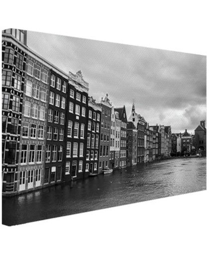 FotoCadeau.nl - Amsterdamse grachten zwart-wit  Canvas 80x60 cm - Foto print op Canvas schilderij (Wanddecoratie)