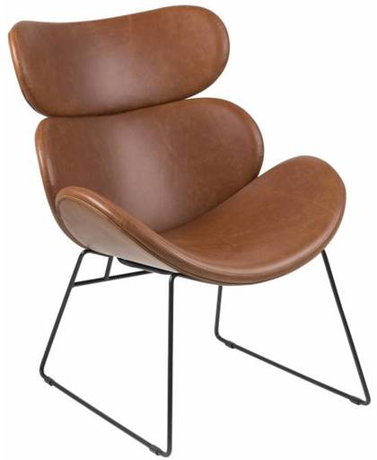 Hioshop Cazy fauteuil in cognac kunstleder en zwart metalen onderstel