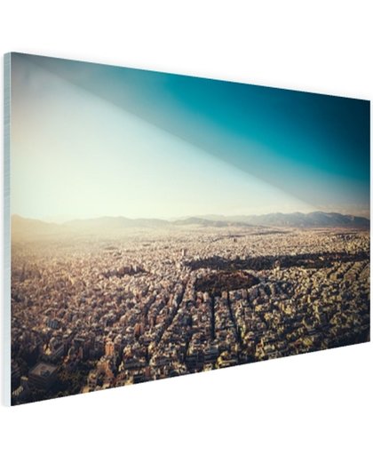 Het uitzicht vanuit de lucht van Athene Glas 180x120 cm - Foto print op Glas (Plexiglas wanddecoratie)