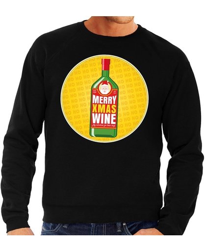 Foute kersttrui / sweater Merry Chrismas Wine zwart voor heren - Kersttrui voor wijn liefhebber XL (54)