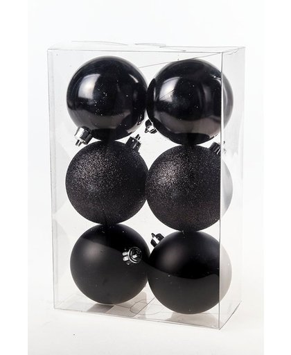 Kerstversiering zwarte kerstballen van kunststof 8 cm