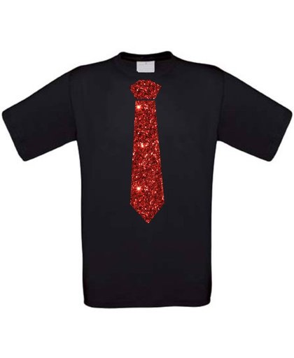 Stropdas t-shirt glitter rood maat 134/146 zwart
