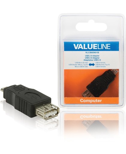 Valueline VLCB60901B USB A Vrouwelijk USB Micro B Mannelijk Zwart kabeladapter/verloopstukje