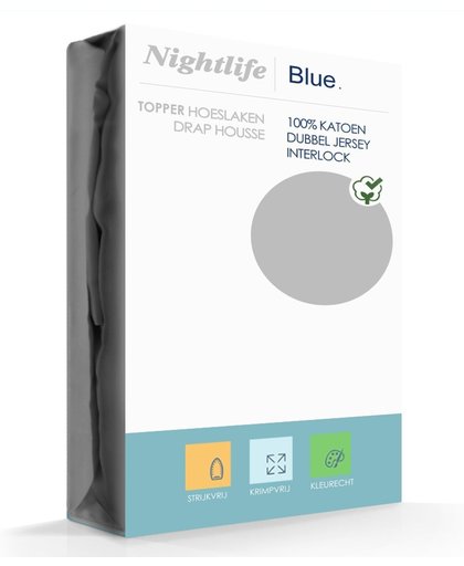 Nightlife Blue Hoeslaken topper Dubbel Jersey 140/160x200/220+17cm - 100% Katoen - Grijs